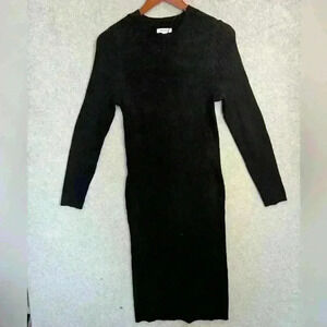 Black Nine West XL ribbed long sleeve maxi sweater dress EUC stretch